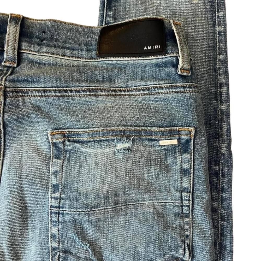 Amiri Embroidered Logo Distressed Skinny Denim Jeans Size 32 - Picture 6 of 11
